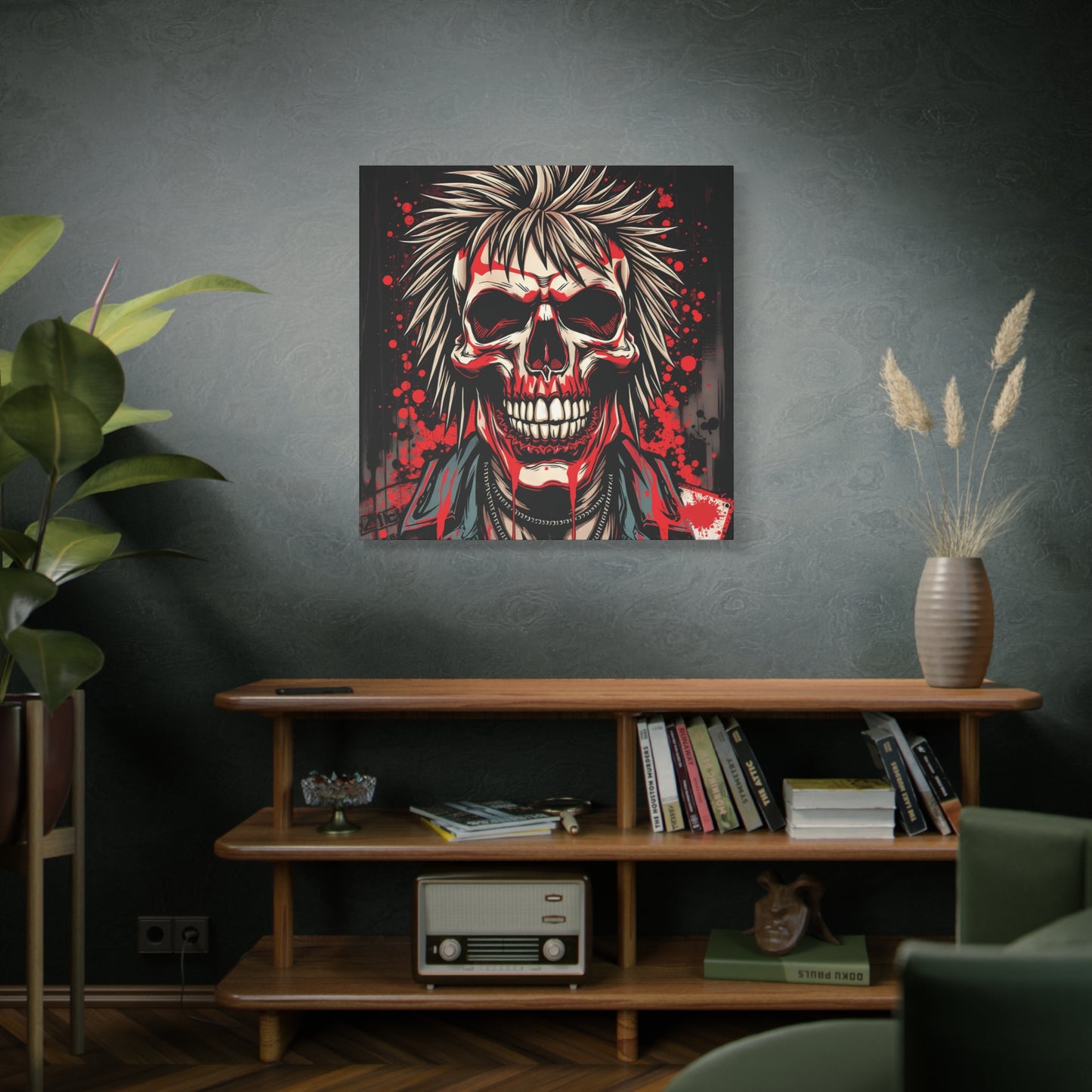 Bold Punk Skull Canvas Print | 36x36 Matte Stretched Wall Art with Mirror Sides