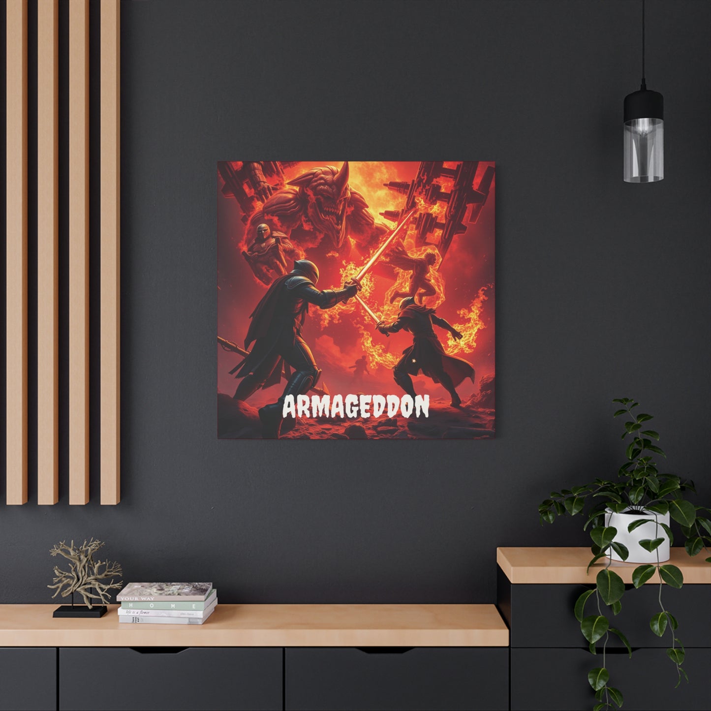 Armageddon Battle Scene | 36x36 Gothic Stretched Canvas Wall Art with Mirror Sides