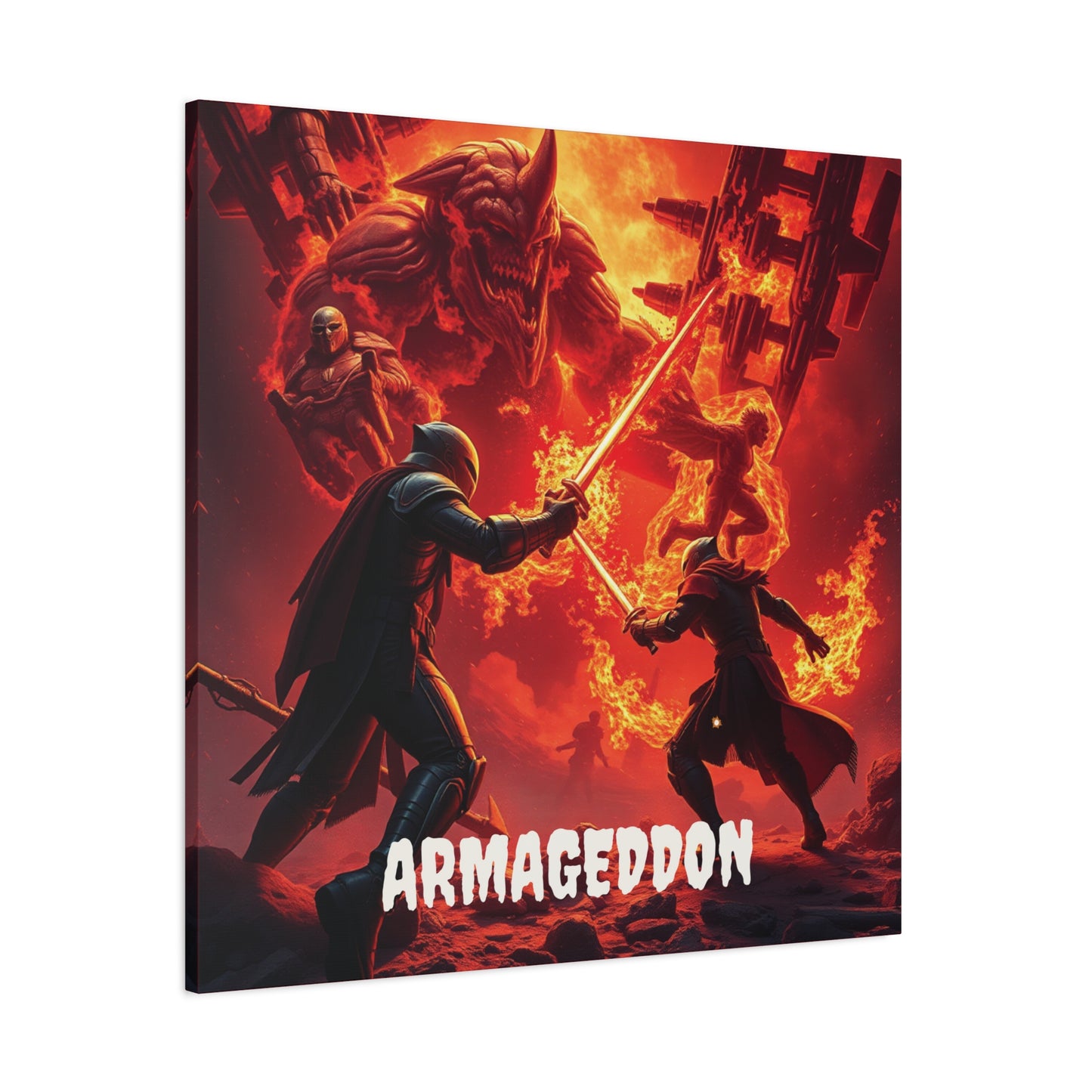 Armageddon Battle Scene | 36x36 Gothic Stretched Canvas Wall Art with Mirror Sides