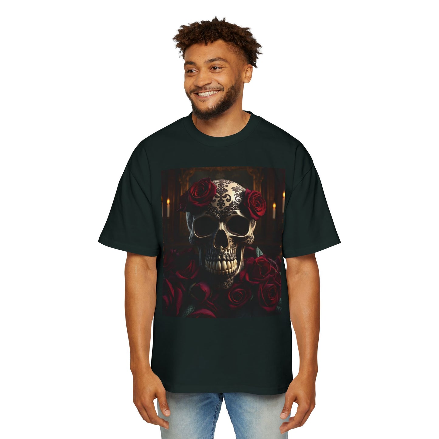 Classic Skull and Roses Oversized Men's T-Shirt | Gothic Elegance and Comfort