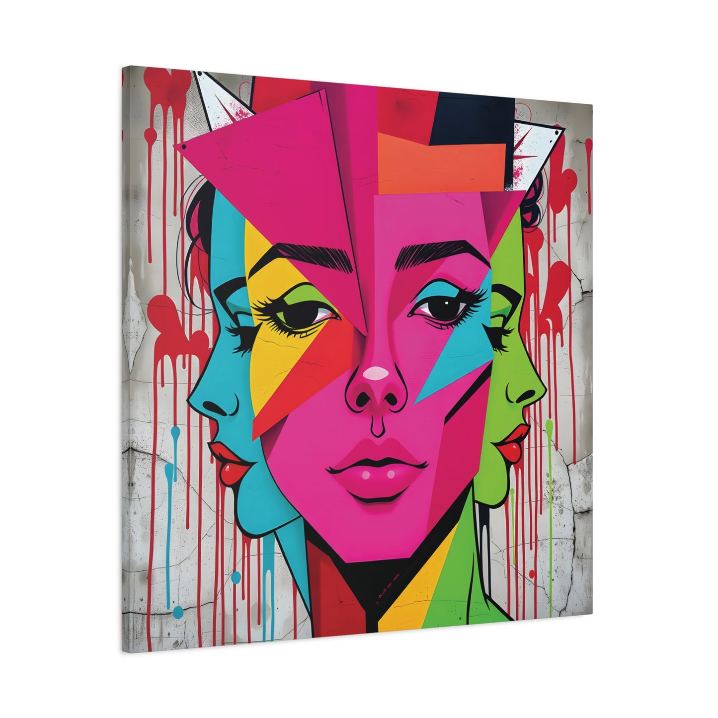 Abstract Colorful Canvas Art - Vibrant Stretched Wall Decor - Urban Abstract Faces