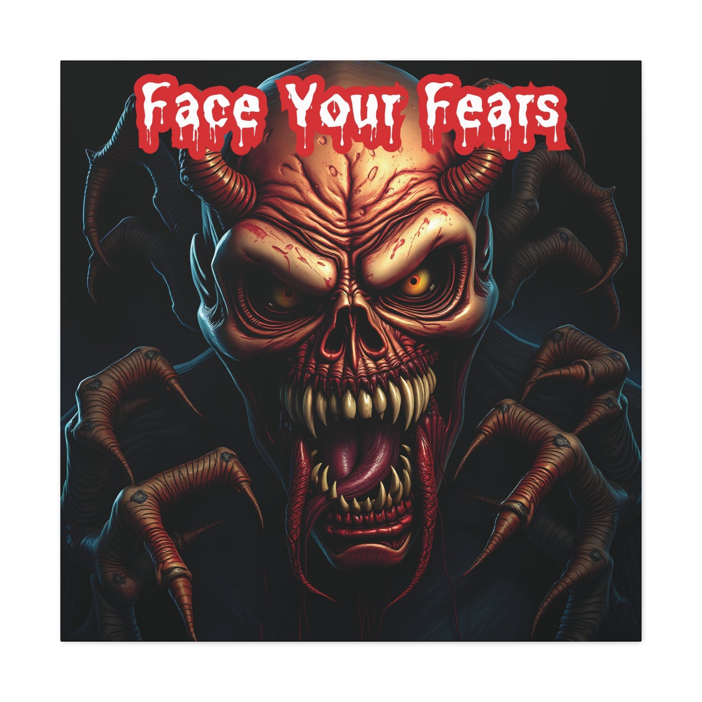 Face Your Fears | 36x36 Gothic Canvas Wall Art with Mirror Sides and Bold Design