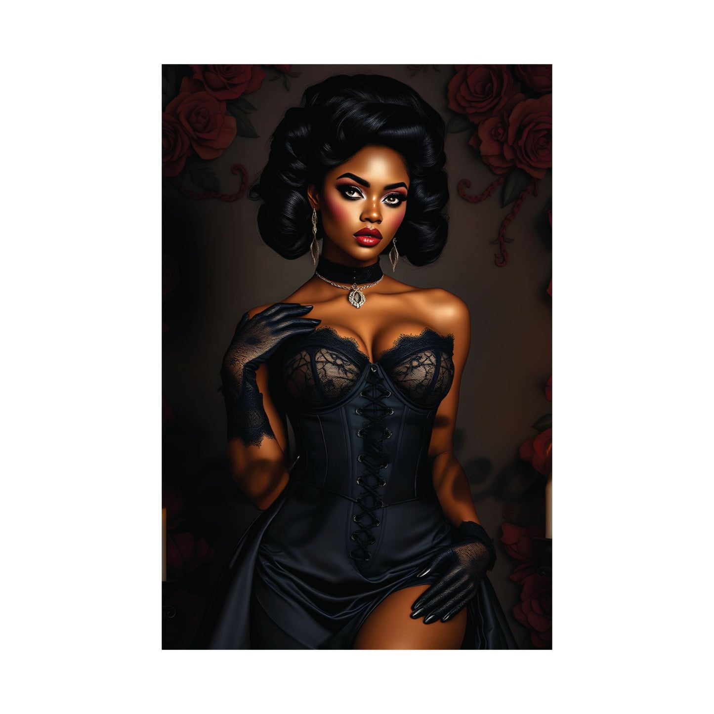 Elegant African-American Pin-Up Model Poster Art | Matte Pin-Up Poster Art