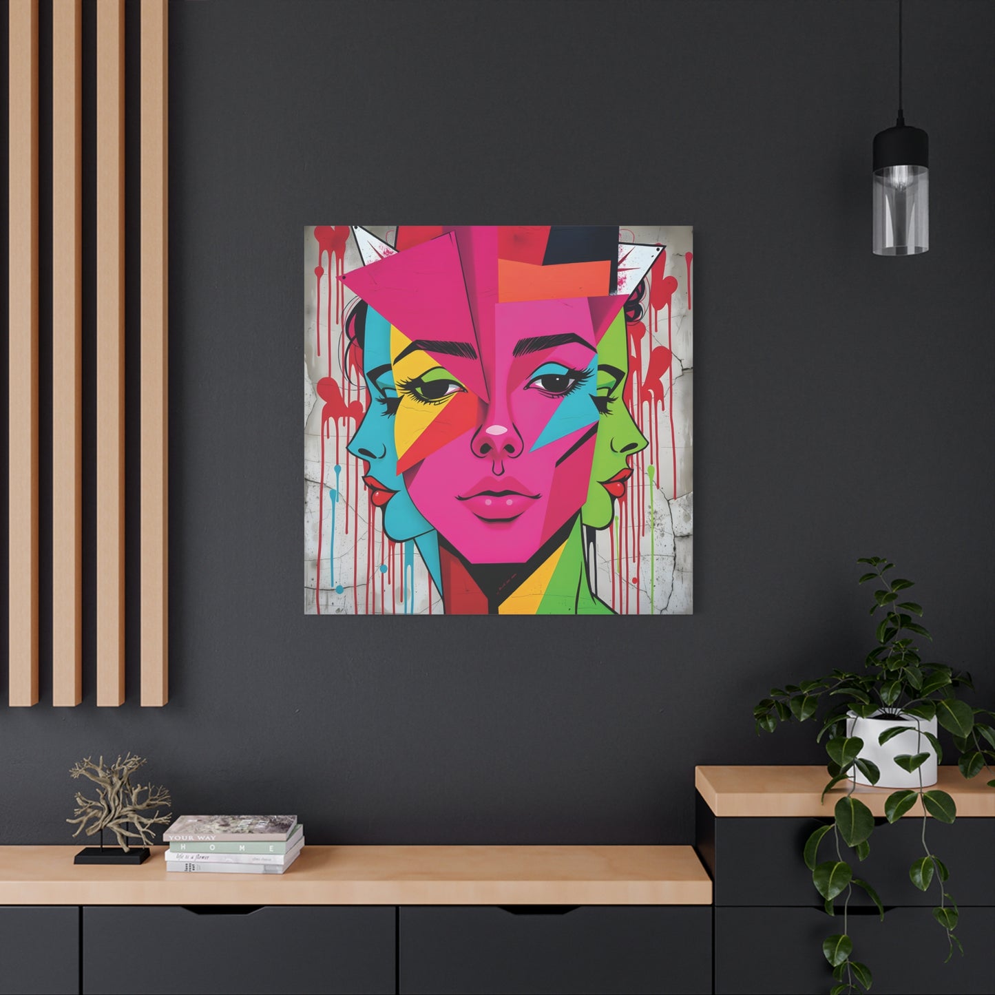 Abstract Colorful Canvas Art - Vibrant Stretched Wall Decor - Urban Abstract Faces