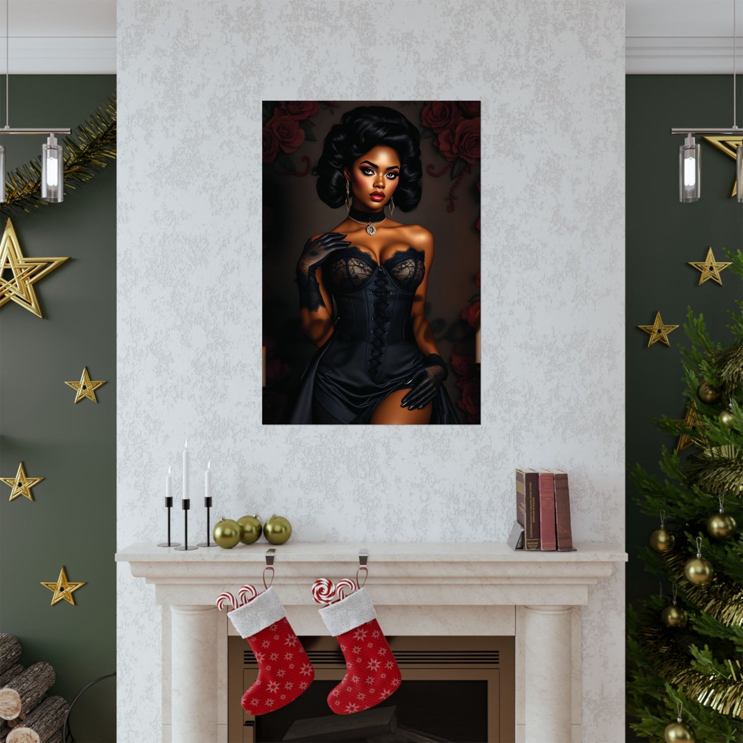 Elegant African-American Pin-Up Model Poster Art | Matte Pin-Up Poster Art