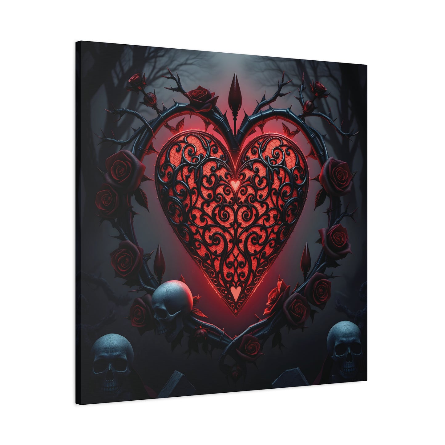 Dark Elegance Gothic Heart | 36x36 Stretched Canvas Wall Art with Side Printing