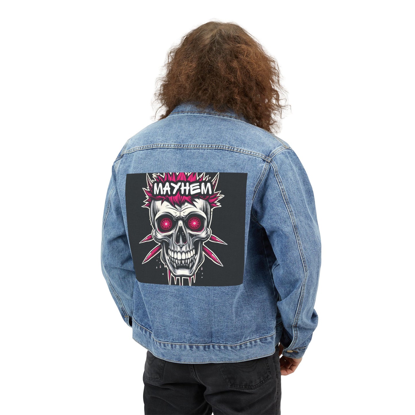 Punk Skull Mayhem Denim Jacket Skull Punk Art on Men’s Denim Jacket