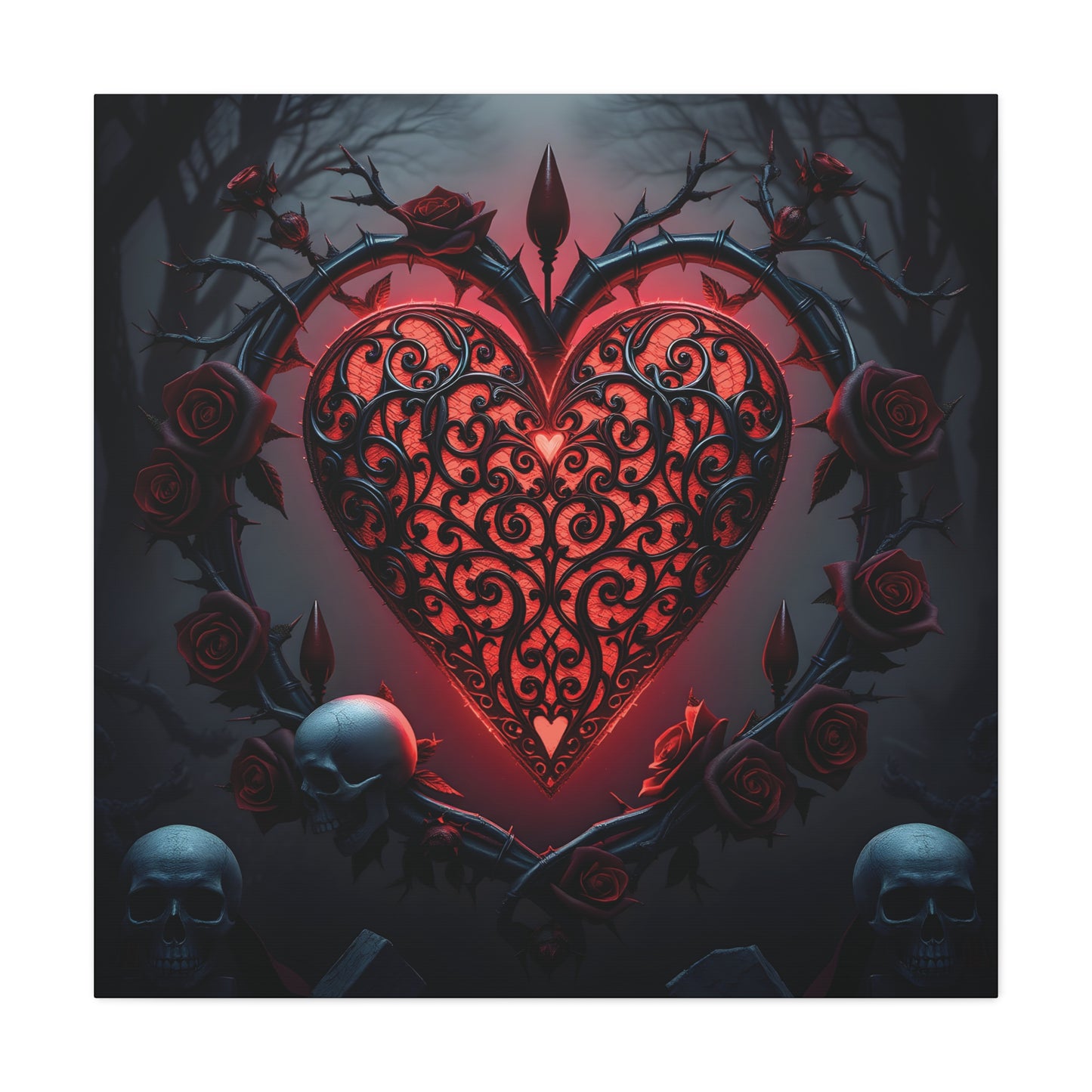 Dark Elegance Gothic Heart | 36x36 Stretched Canvas Wall Art with Side Printing