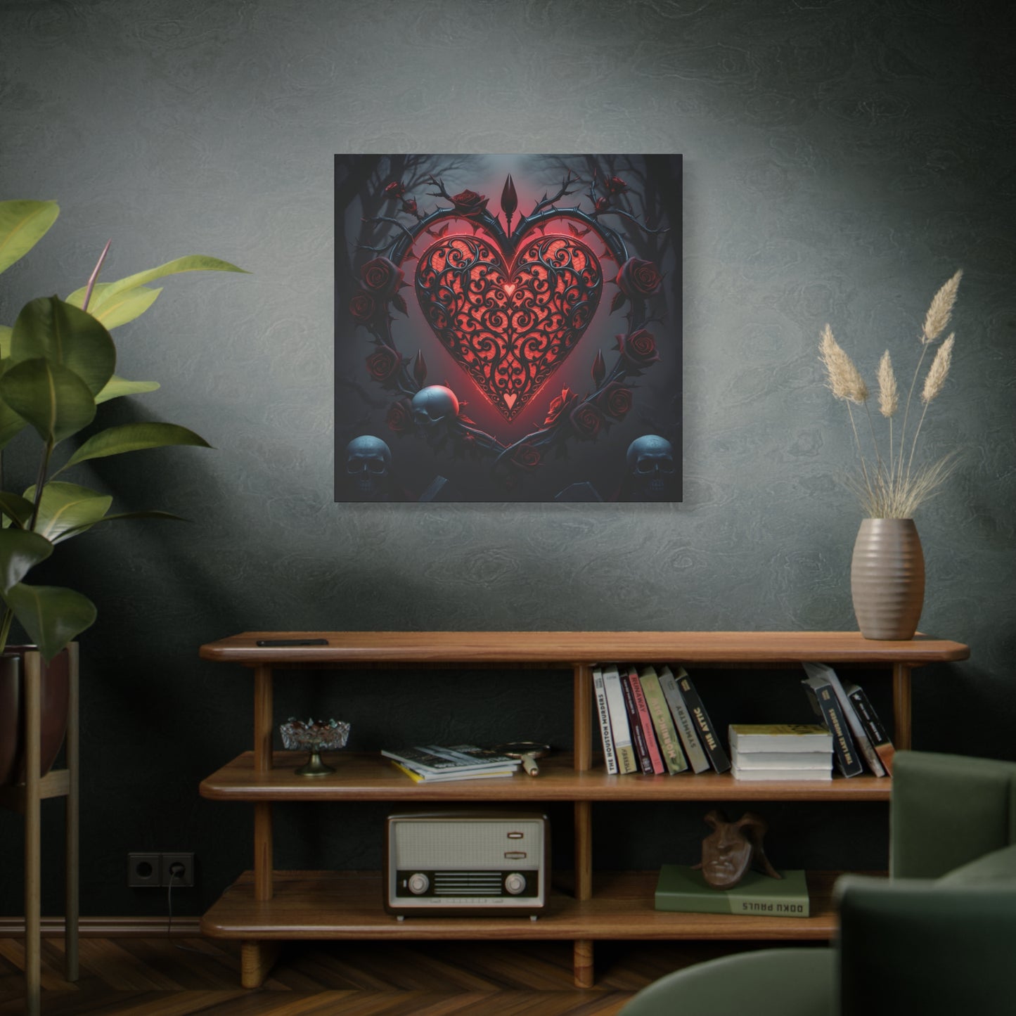 Dark Elegance Gothic Heart | 36x36 Stretched Canvas Wall Art with Side Printing