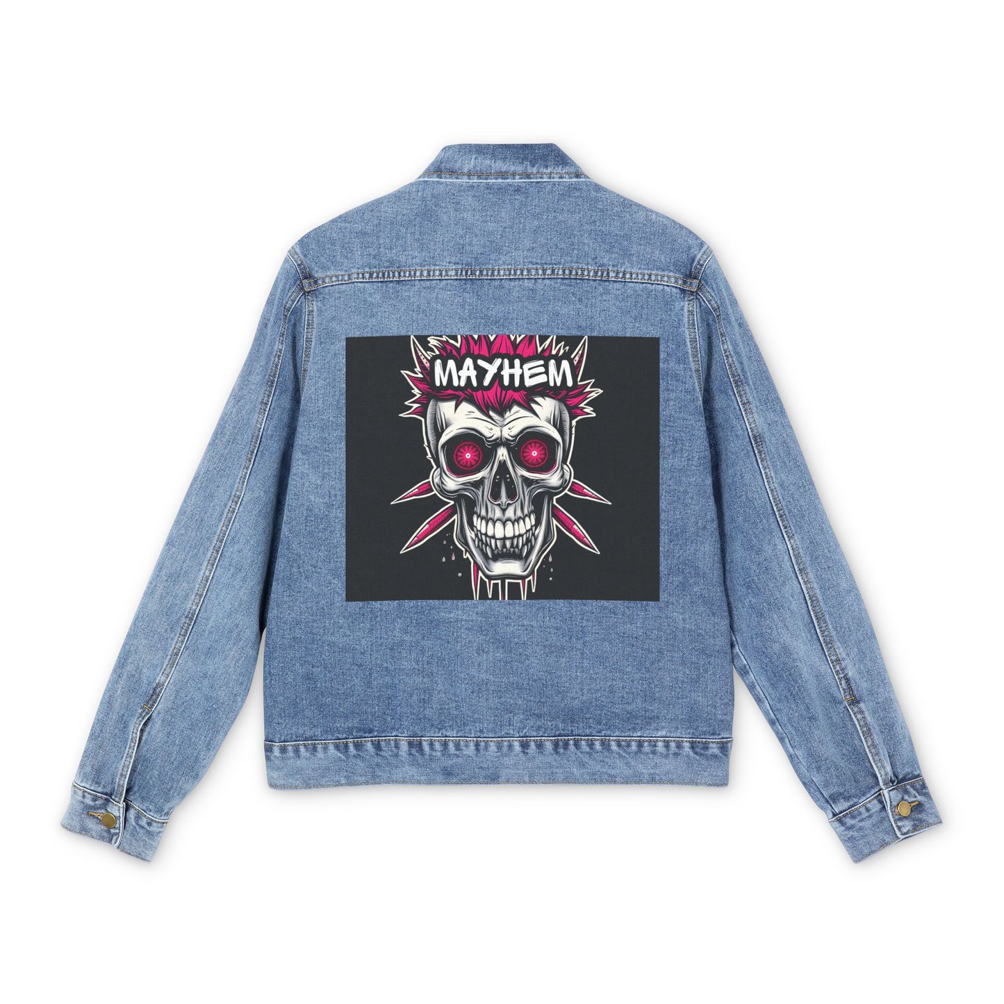 Punk Skull Mayhem Denim Jacket Skull Punk Art on Men’s Denim Jacket