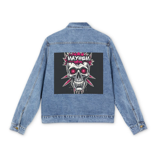 Punk Skull Mayhem Denim Jacket Skull Punk Art on Men’s Denim Jacket