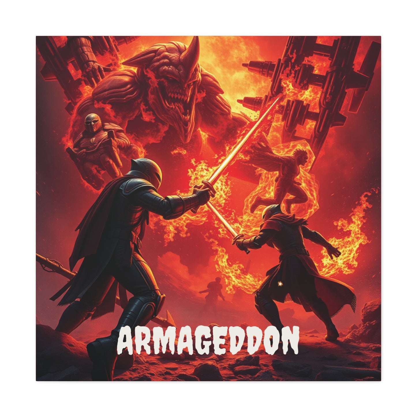 Armageddon Battle Scene | 36x36 Gothic Stretched Canvas Wall Art with Mirror Sides