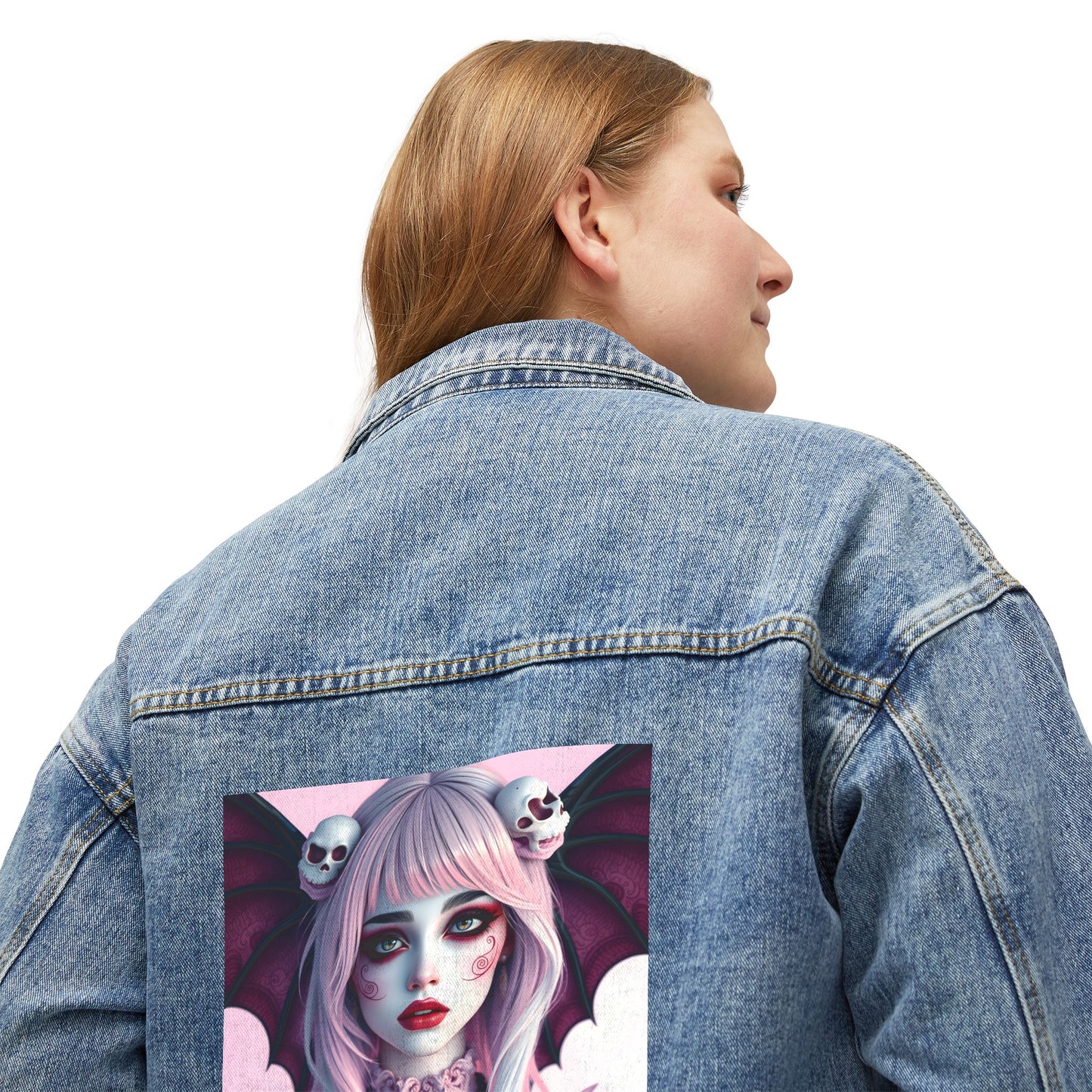 Pastel Goth Art Pink Goth Design on Women’s Denim Jacket | Sizes S - 2XL