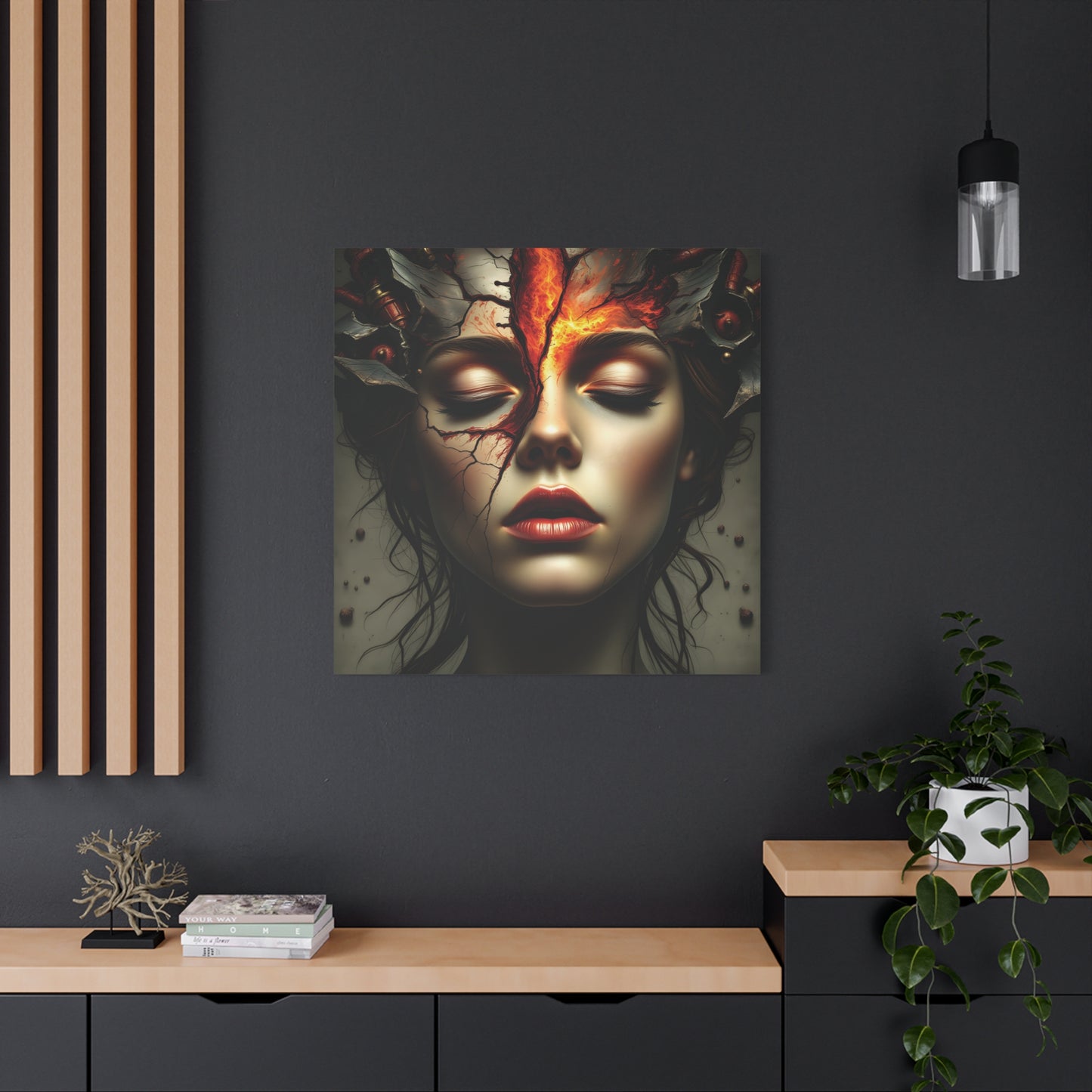 Fractured Flame Gothic Canvas | 36x36 Stretched Matte Wall Art with Mirror Sides