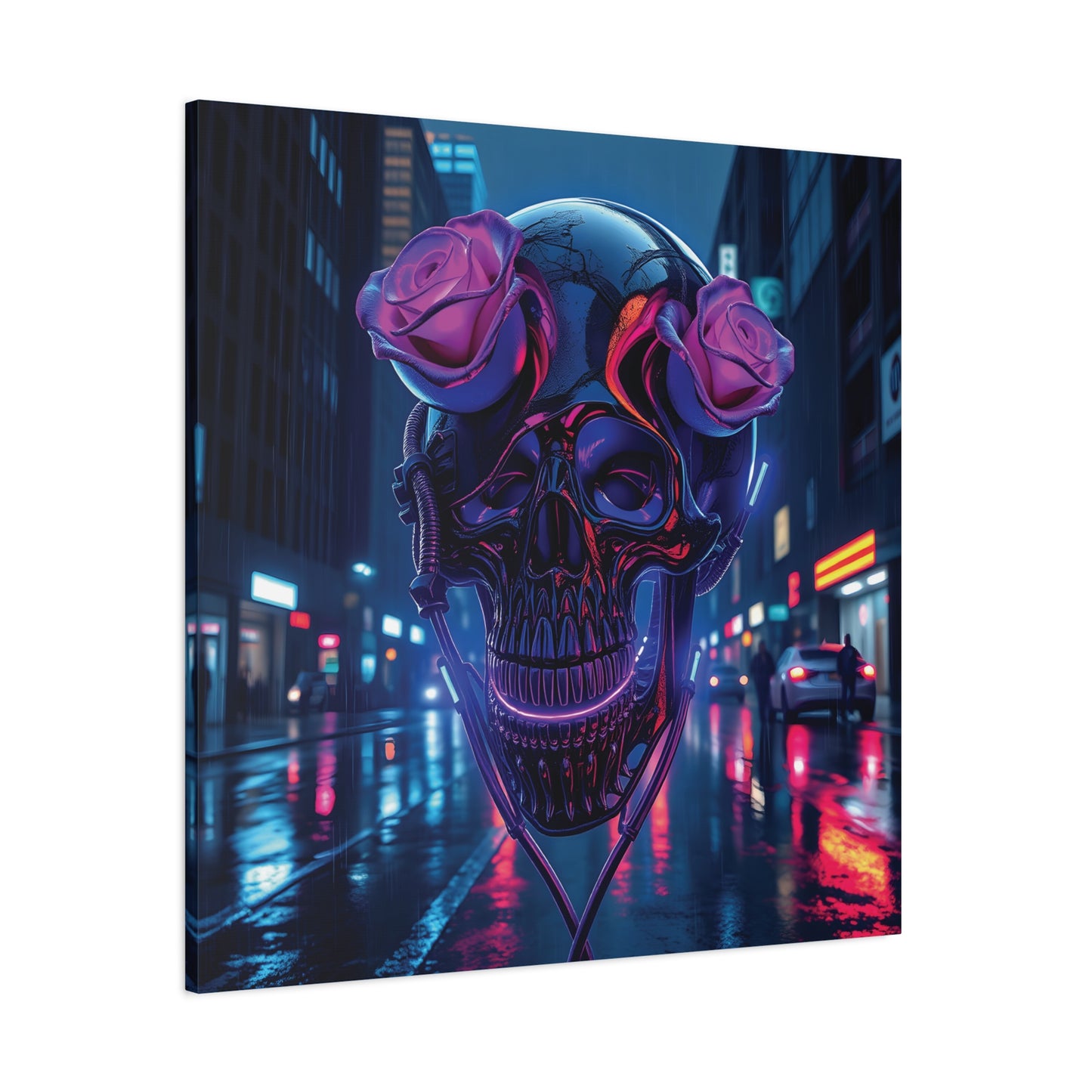 Neon Skull Gothic Canvas | 36x36 Matte Stretched Wall Art with Mirror Sides