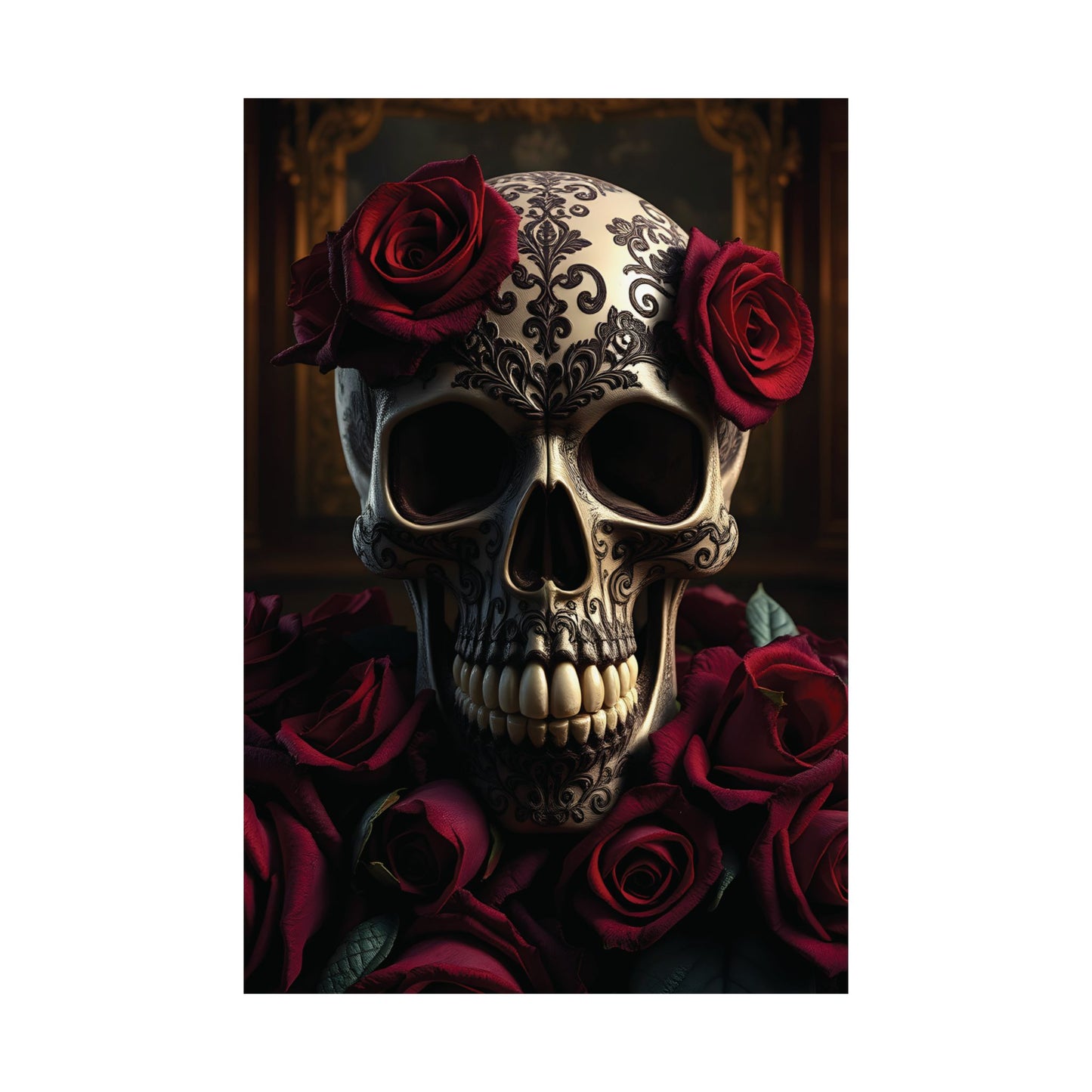 Classic Gothic Skull and Roses Matte Poster | Elegance in Every Detail