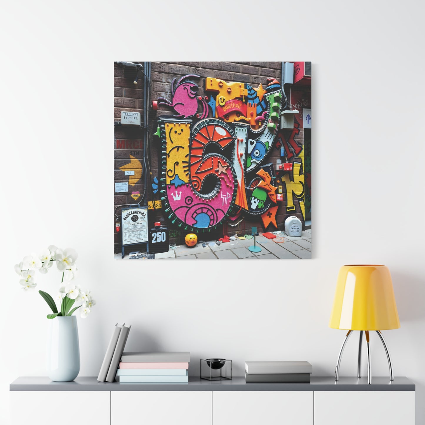 36x36 Large Street Art Canvas Print | Oversized Stretched Canvas Wall Art | Urban Abstract with Mirror-Edge Sides & Gallery Depth