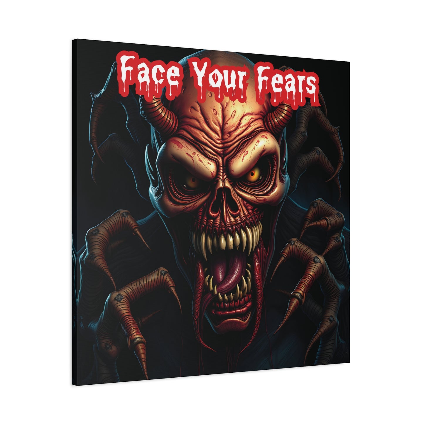 Face Your Fears | 36x36 Gothic Canvas Wall Art with Mirror Sides and Bold Design