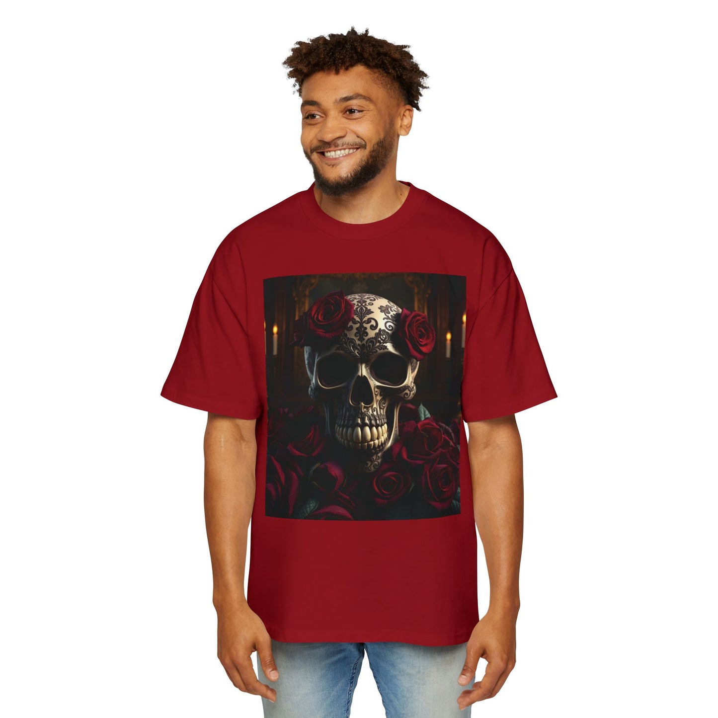 Classic Skull and Roses Oversized Men's T-Shirt | Gothic Elegance and Comfort