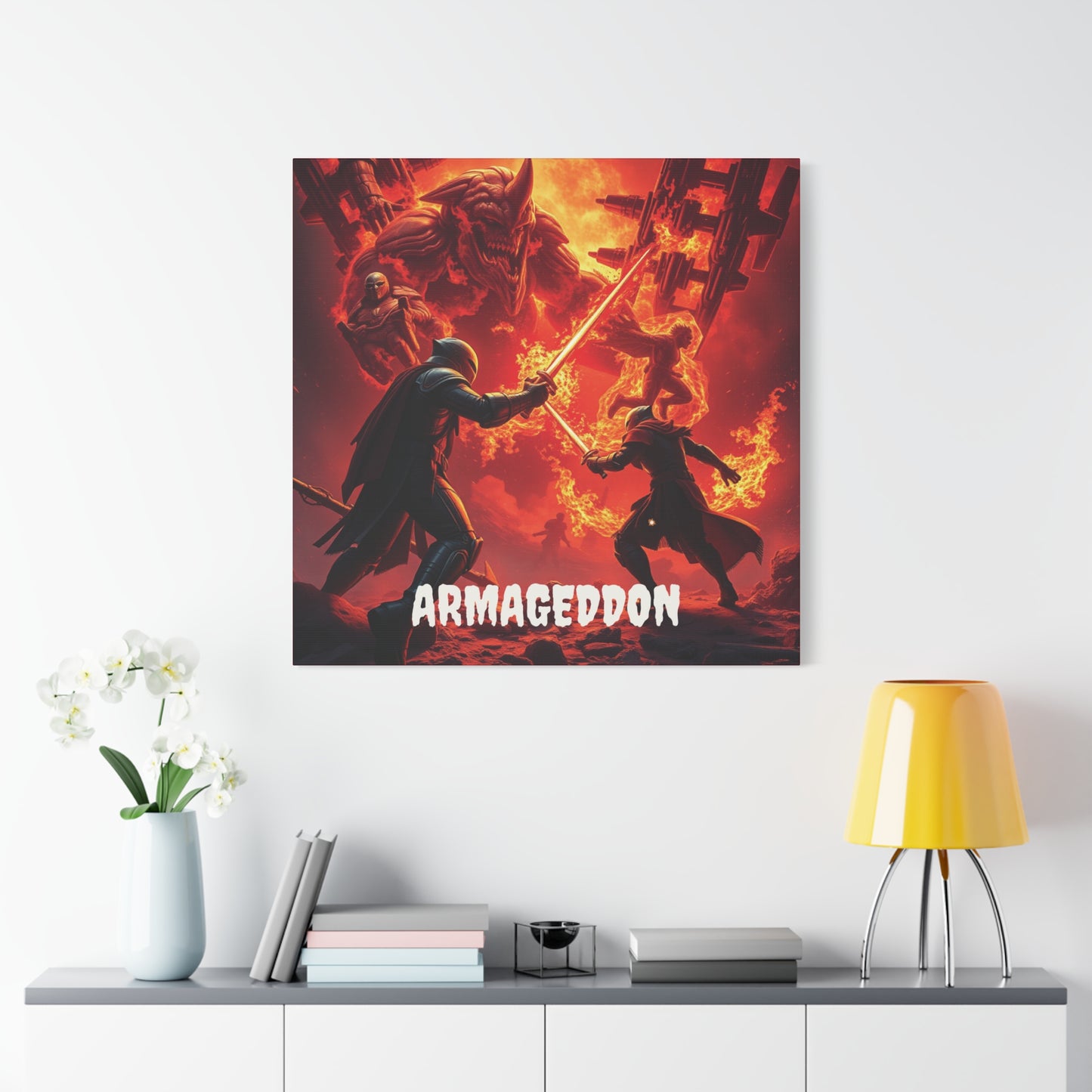 Armageddon Battle Scene | 36x36 Gothic Stretched Canvas Wall Art with Mirror Sides