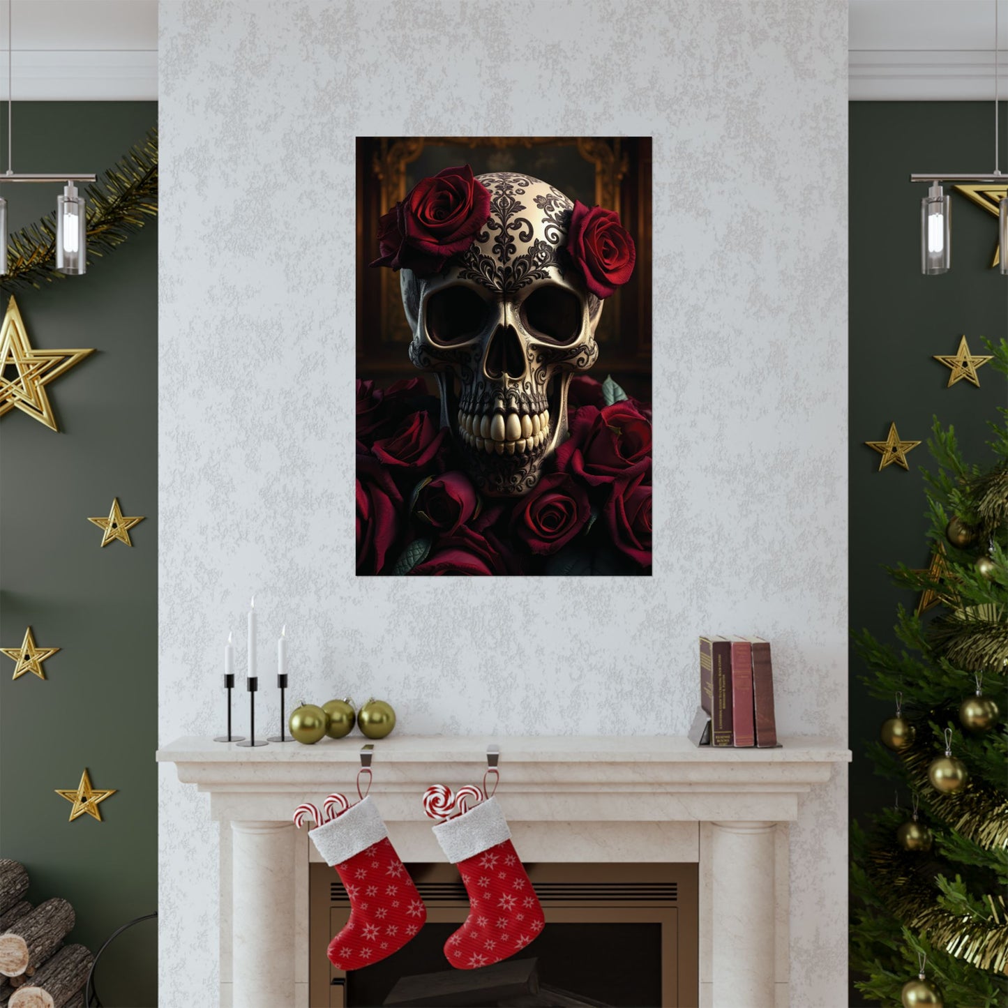 Classic Gothic Skull and Roses Matte Poster | Elegance in Every Detail