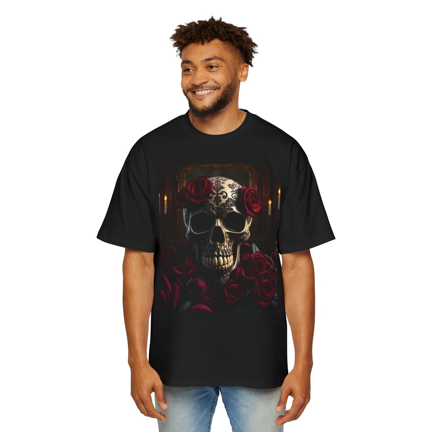 Classic Skull and Roses Oversized Men's T-Shirt | Gothic Elegance and Comfort