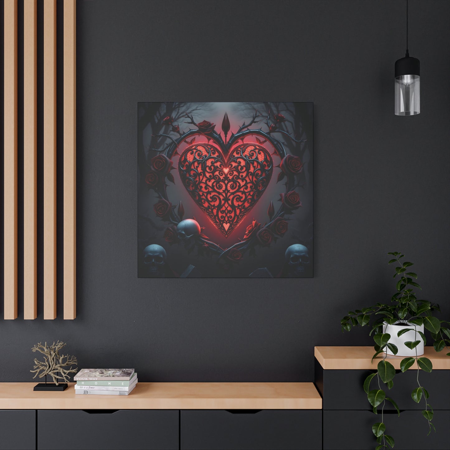 Dark Elegance Gothic Heart | 36x36 Stretched Canvas Wall Art with Side Printing