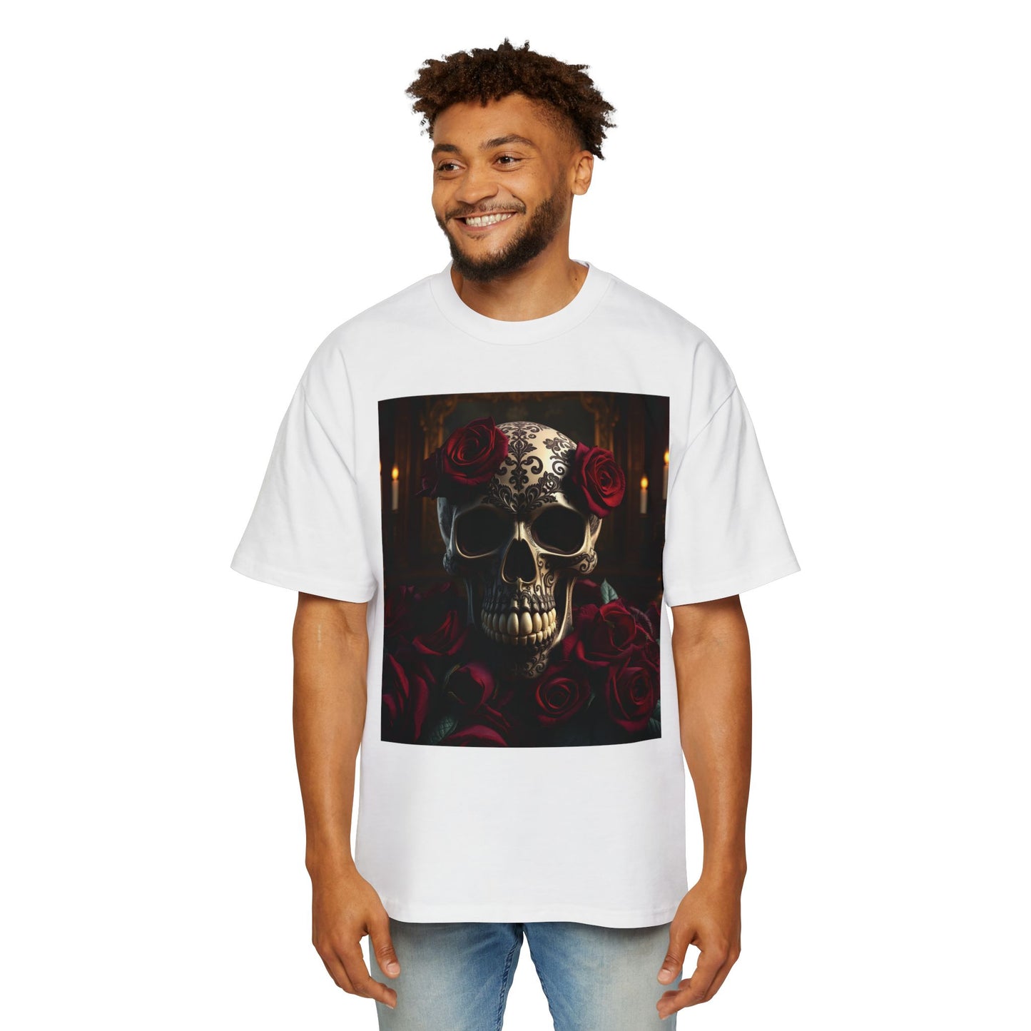 Classic Skull and Roses Oversized Men's T-Shirt | Gothic Elegance and Comfort