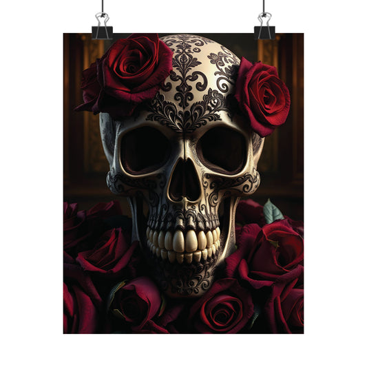 Classic Gothic Skull and Roses Matte Poster | Elegance in Every Detail