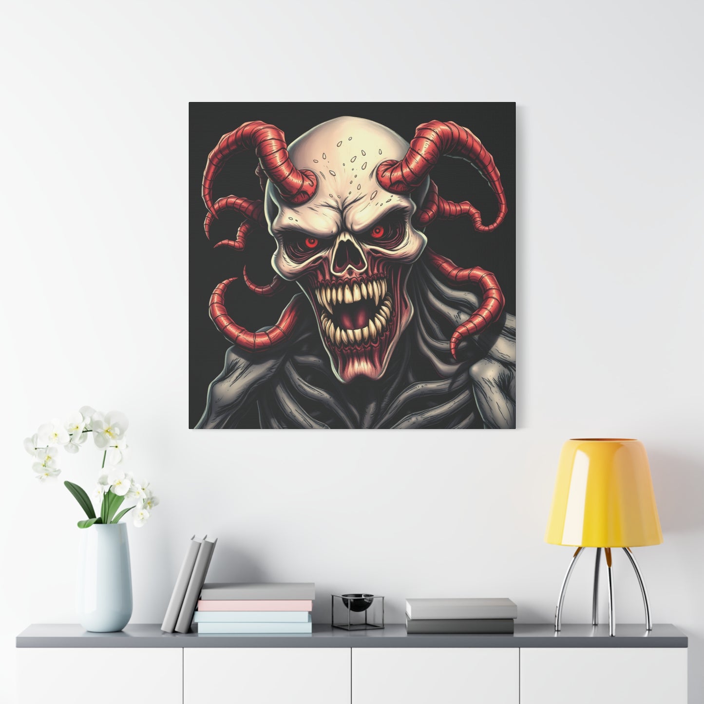 Bone-Chilling Skull Gothic Canvas | 36x36 Stretched Matte Wall Art with Mirror Sides