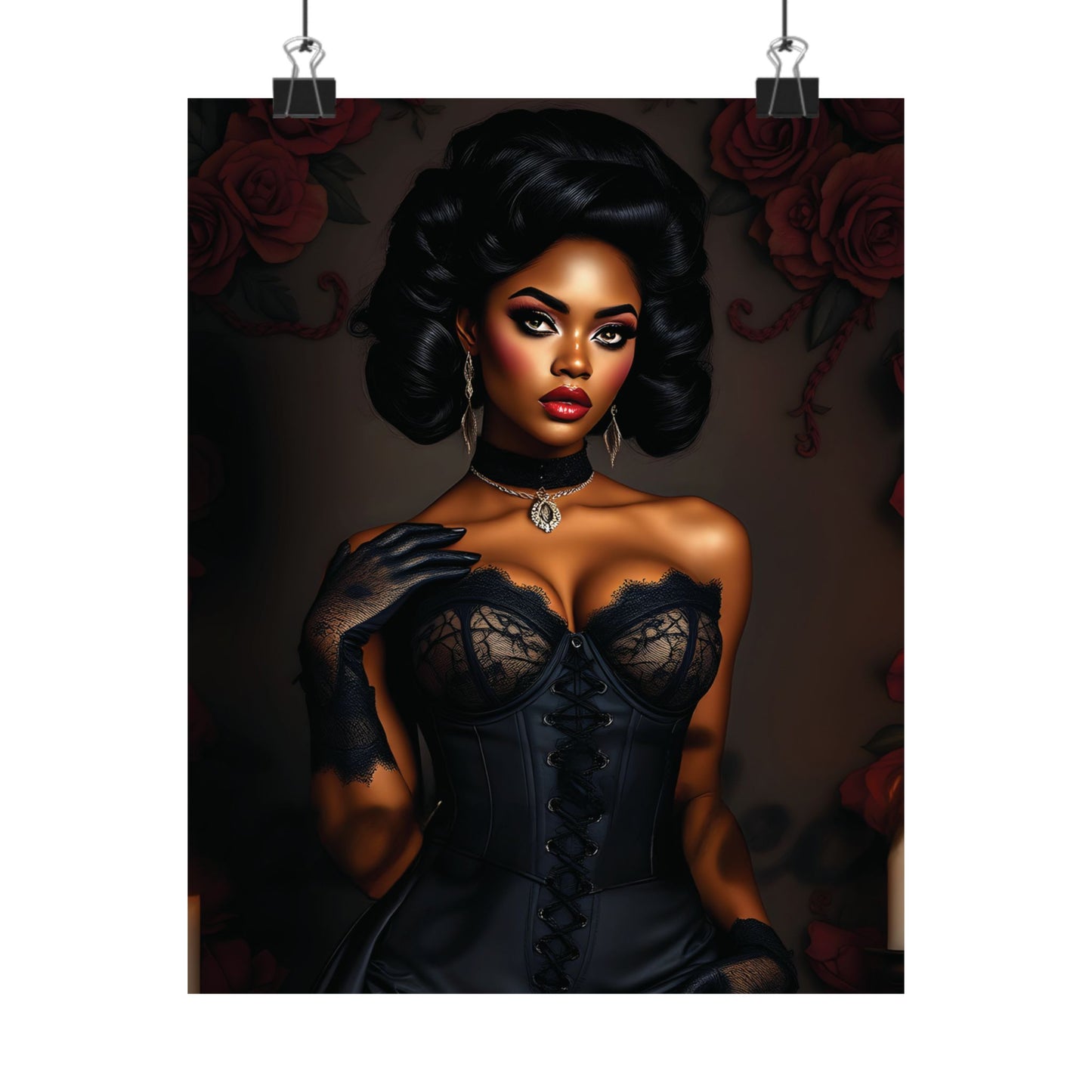 Elegant African-American Pin-Up Model Poster Art | Matte Pin-Up Poster Art