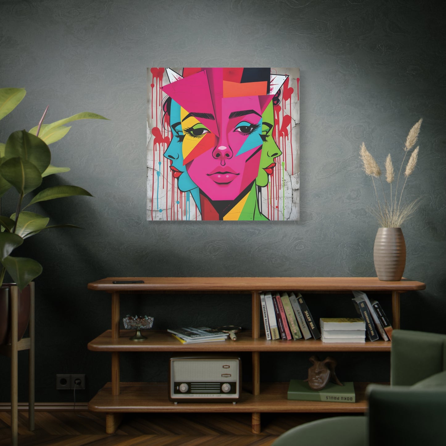 Abstract Colorful Canvas Art - Vibrant Stretched Wall Decor - Urban Abstract Faces