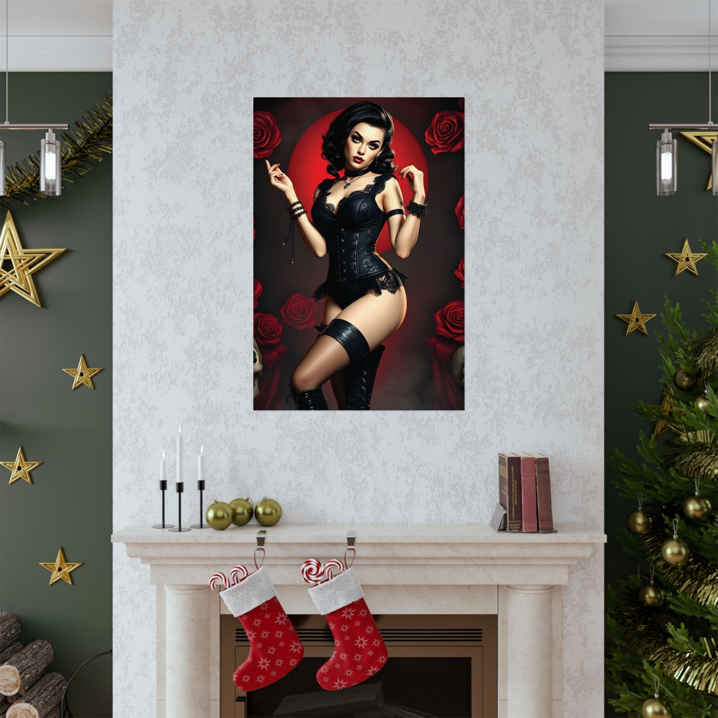 Classic Gothic Brunette Pin-Up Poster | Matte Art in Multiple Sizes