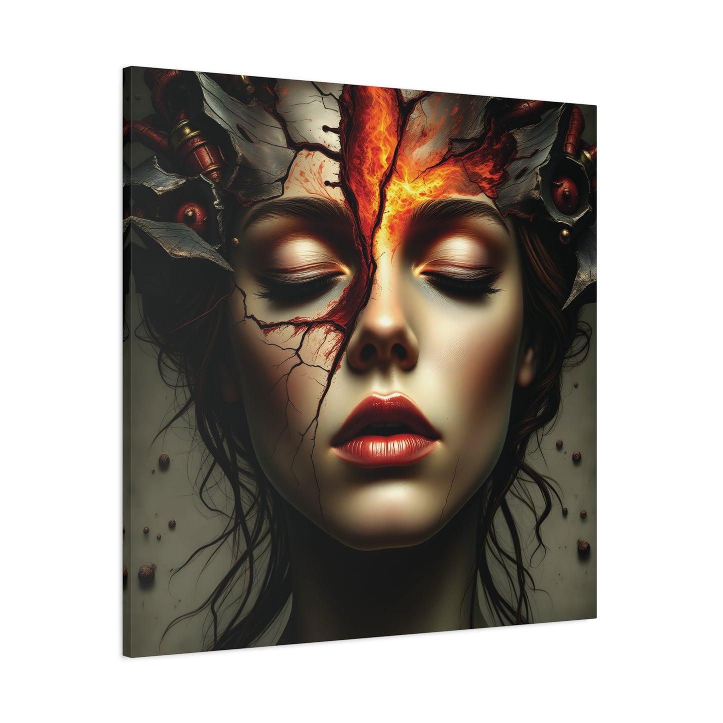 Fractured Flame Gothic Canvas | 36x36 Stretched Matte Wall Art with Mirror Sides