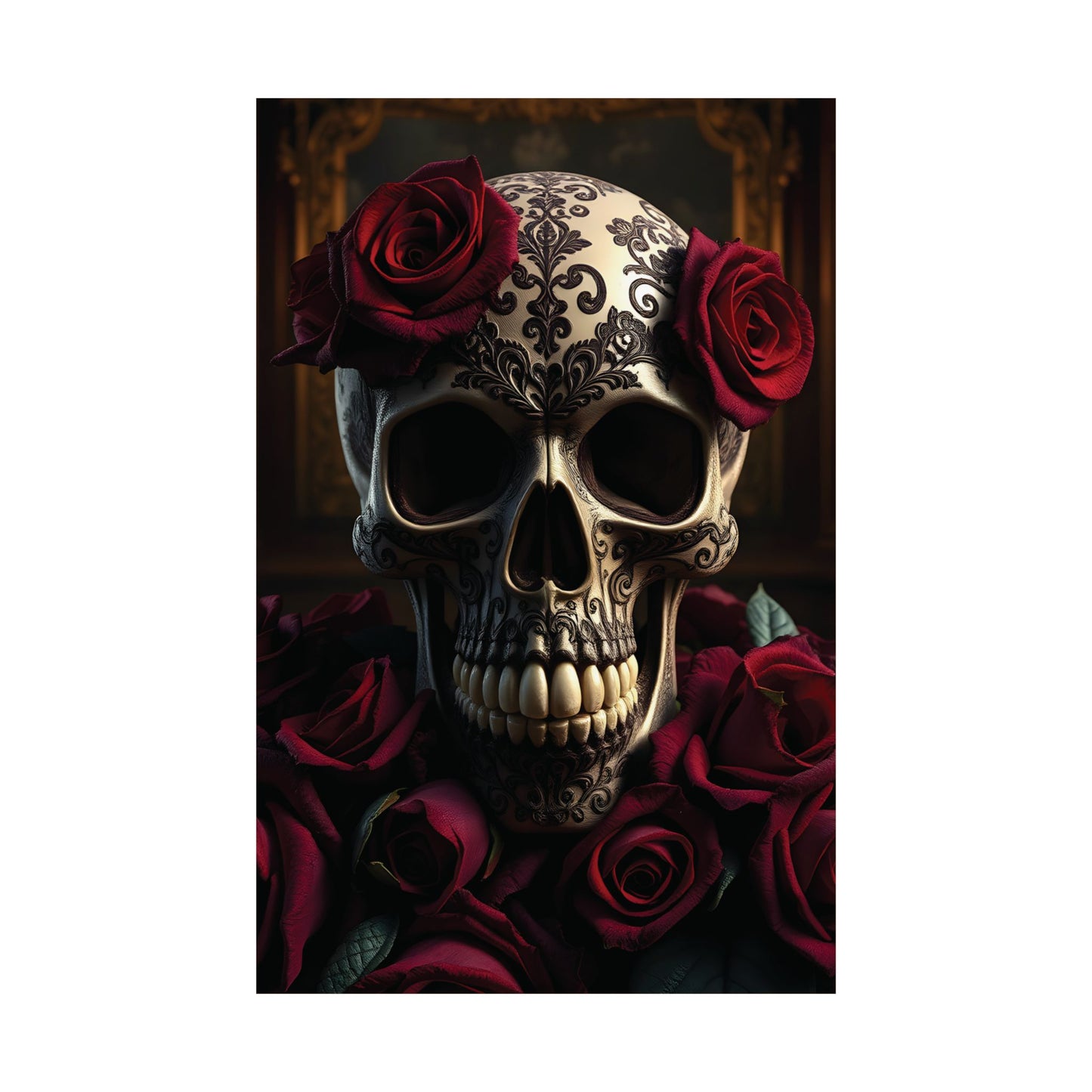 Classic Gothic Skull and Roses Matte Poster | Elegance in Every Detail