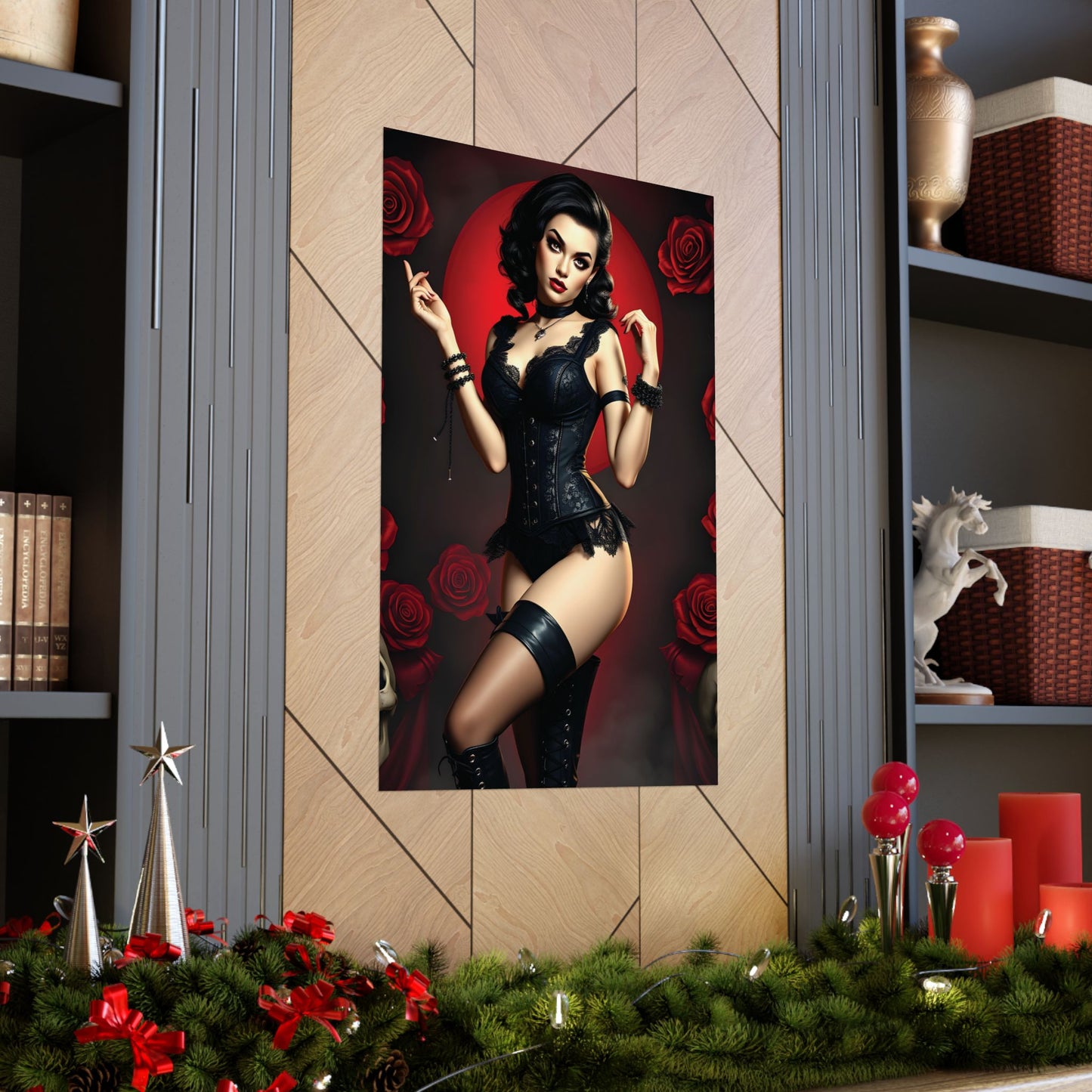 Classic Gothic Brunette Pin-Up Poster | Matte Art in Multiple Sizes