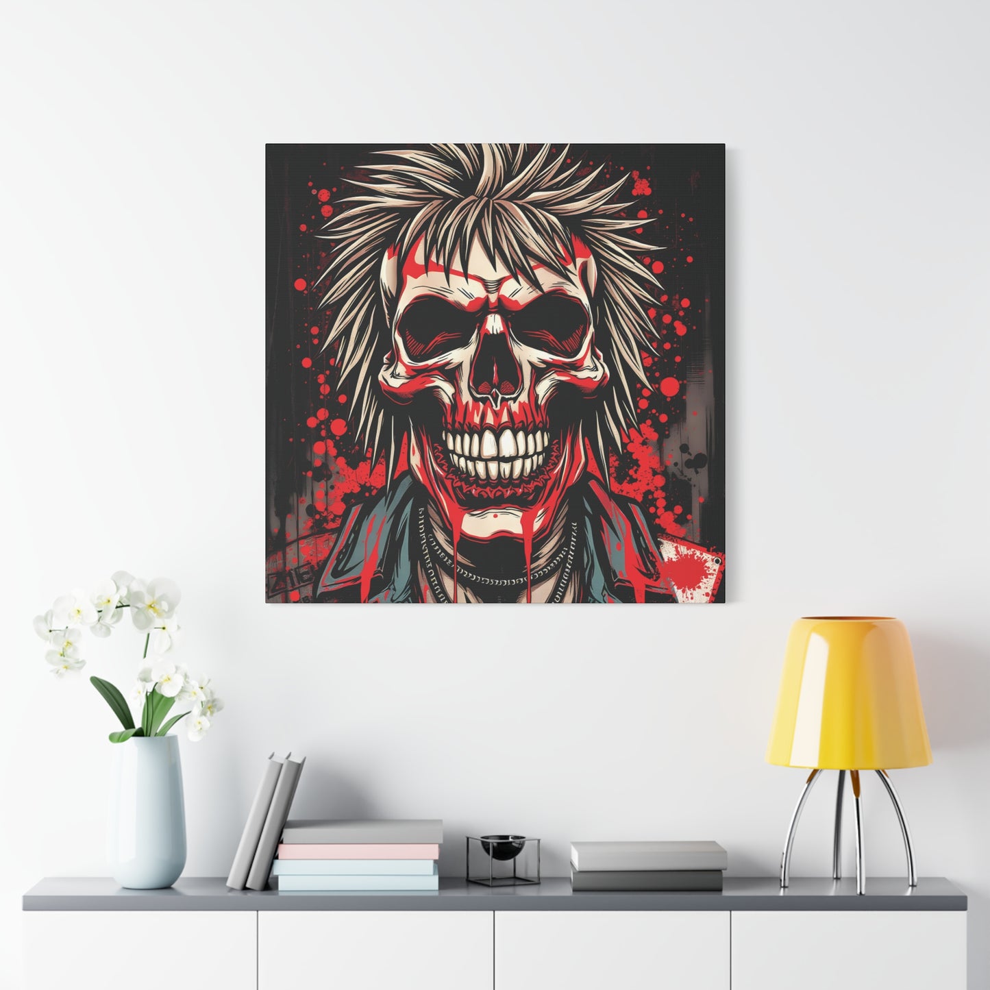 Bold Punk Skull Canvas Print | 36x36 Matte Stretched Wall Art with Mirror Sides