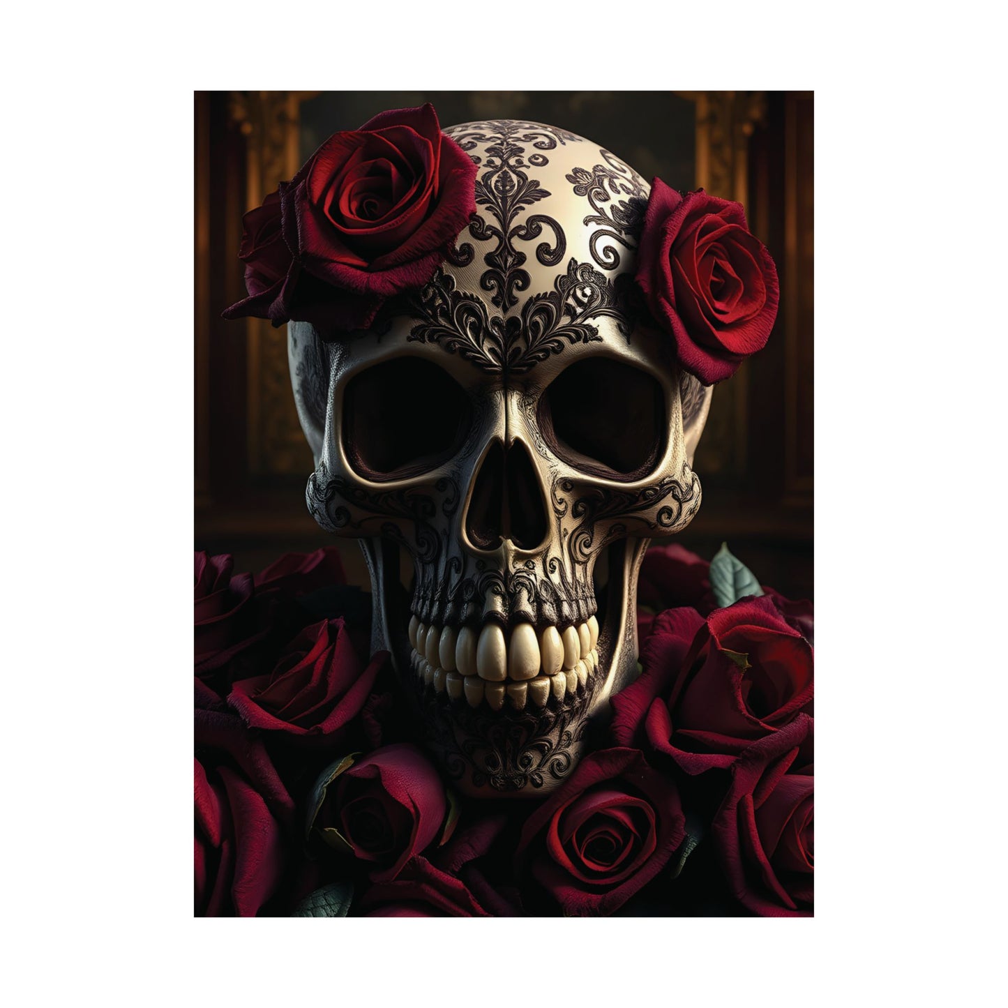 Classic Gothic Skull and Roses Matte Poster | Elegance in Every Detail