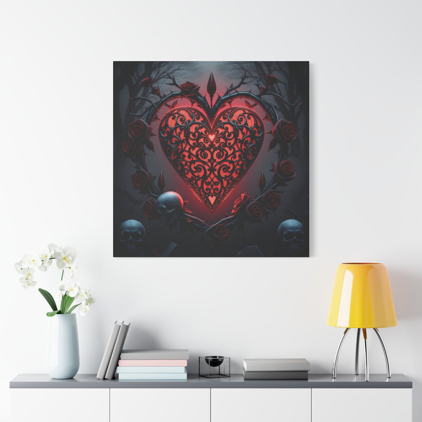 Dark Elegance Gothic Heart | 36x36 Stretched Canvas Wall Art with Side Printing