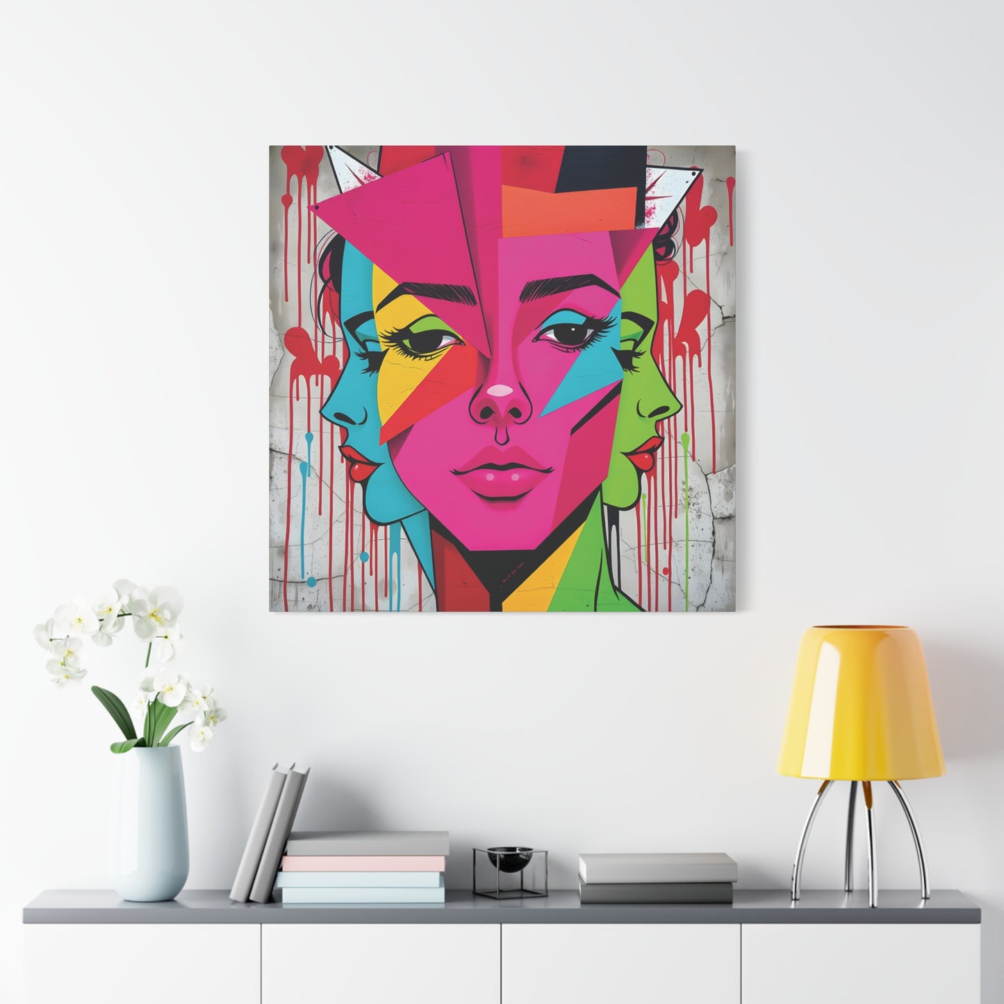 Abstract Colorful Canvas Art - Vibrant Stretched Wall Decor - Urban Abstract Faces