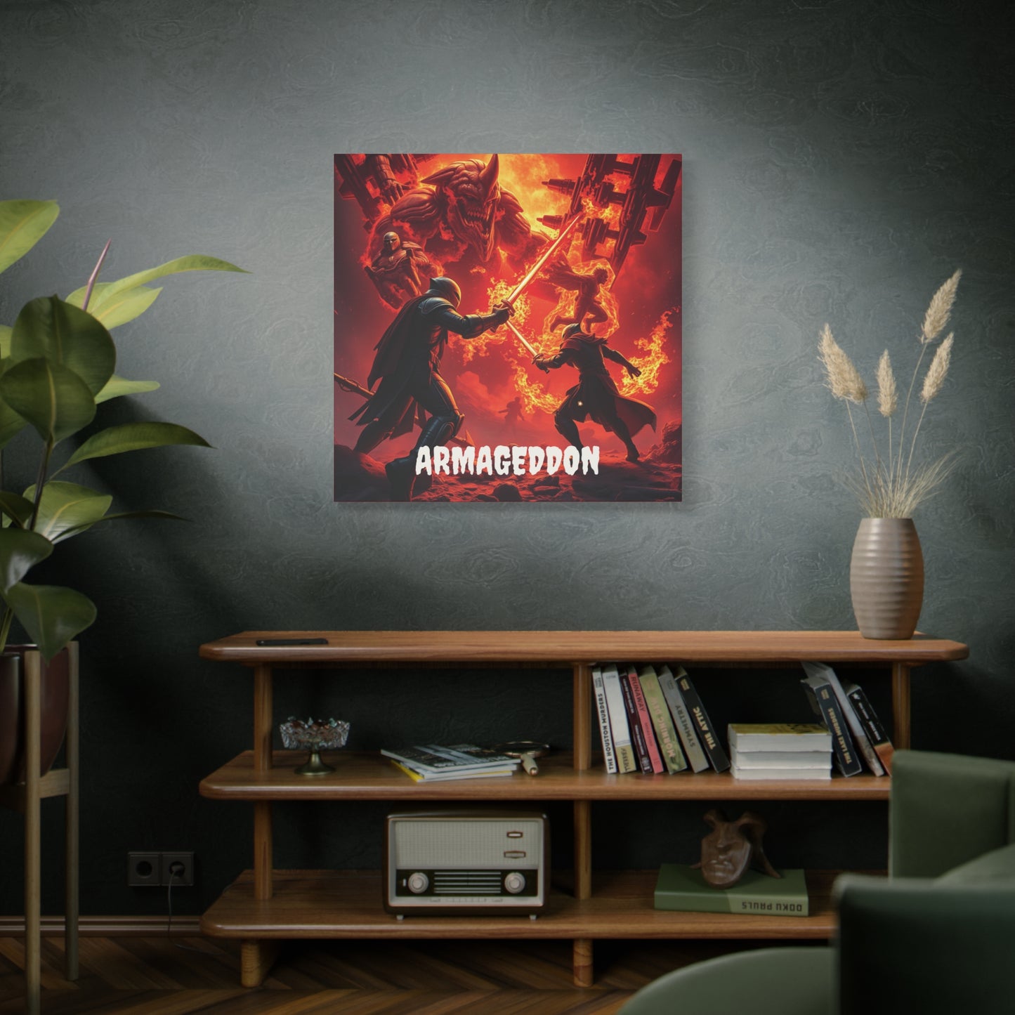 Armageddon Battle Scene | 36x36 Gothic Stretched Canvas Wall Art with Mirror Sides