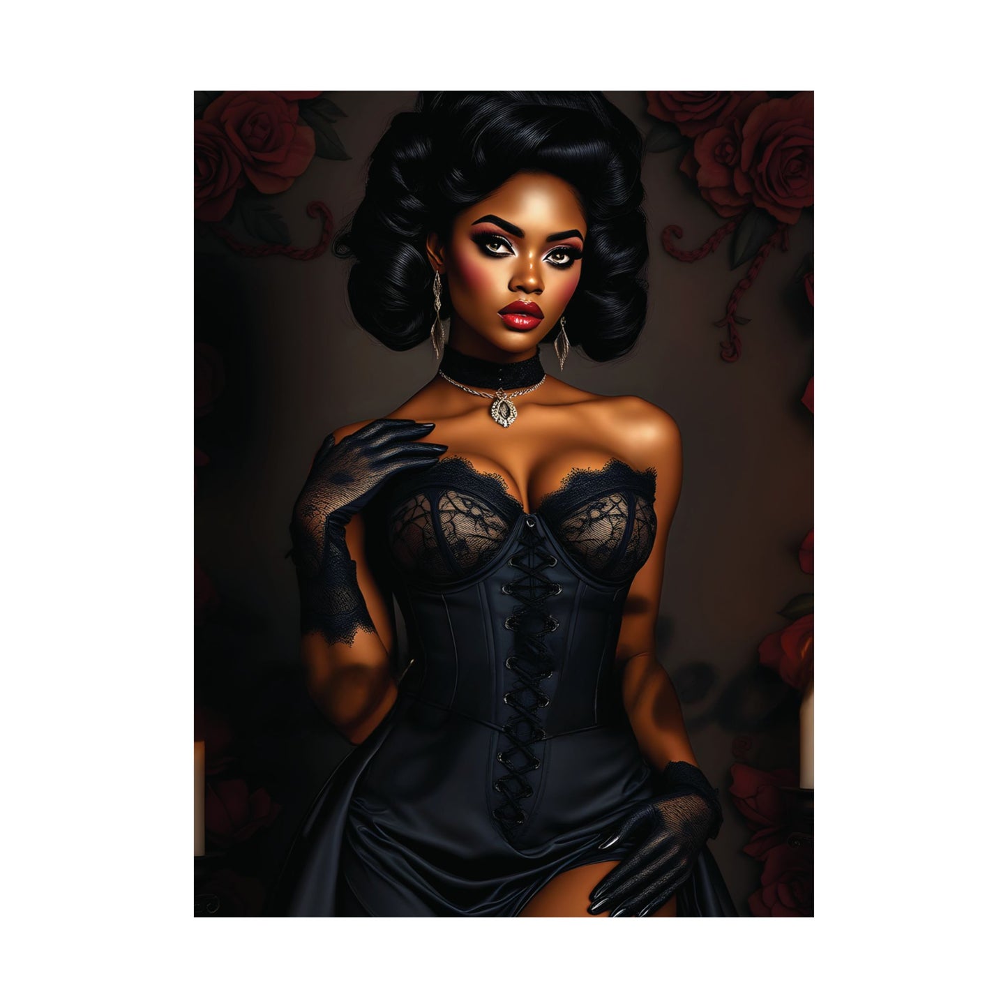 Elegant African-American Pin-Up Model Poster Art | Matte Pin-Up Poster Art