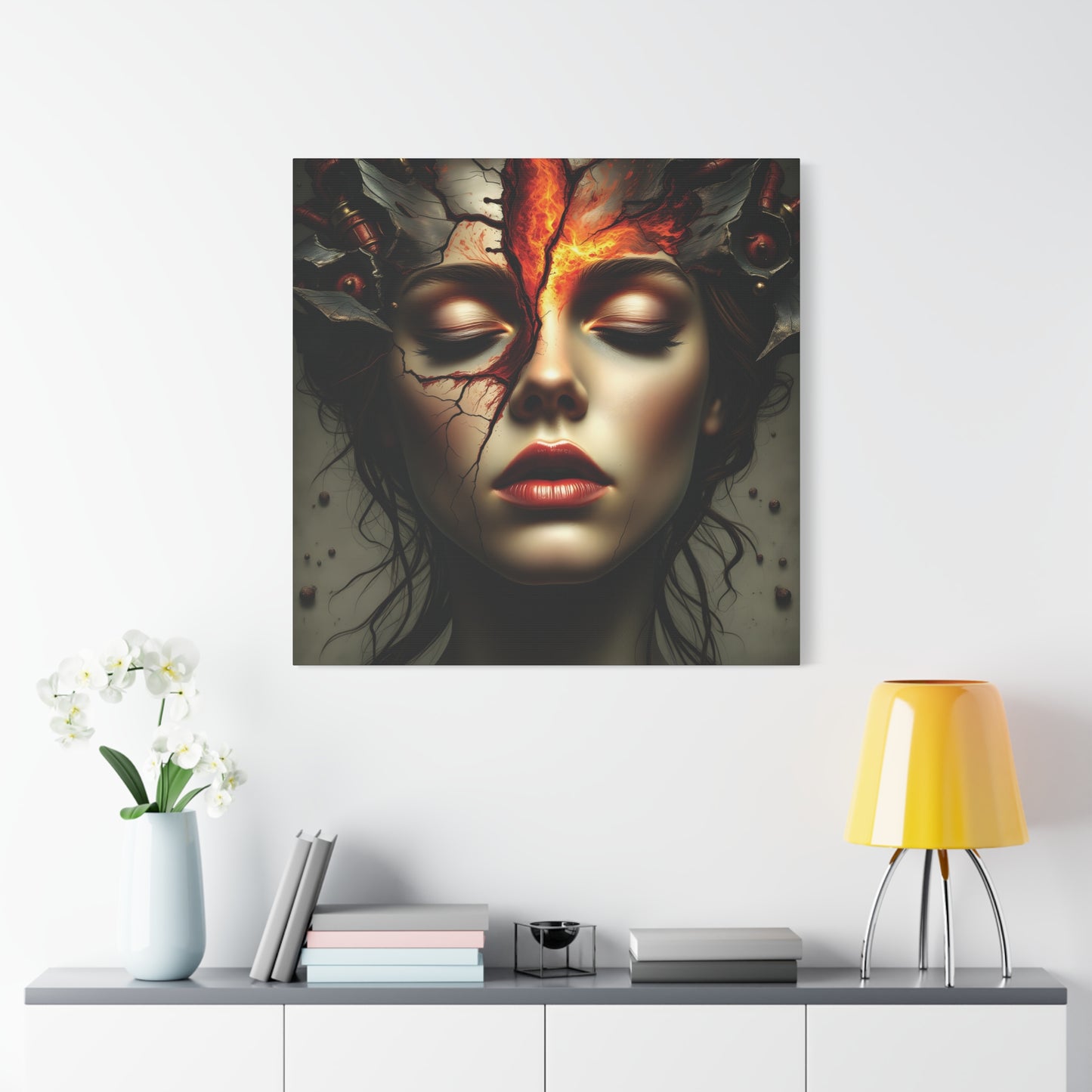 Fractured Flame Gothic Canvas | 36x36 Stretched Matte Wall Art with Mirror Sides